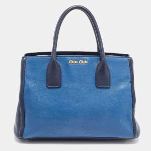 Miu Miu Two Tone Blue Leather Middle Zip Tote