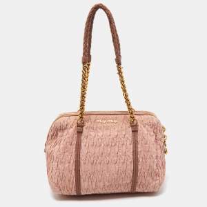 Miu Miu Pink Matelassé Fabric Chain Bowler Bag