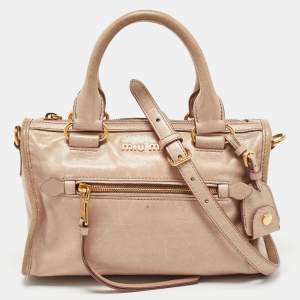 Miu Miu Old Rose Vitello Shine Leather Bauletto Zip Satchel