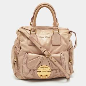 Miu Miu Beige Vitello Luz Leather Multiple Pocket Satchel