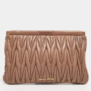 Miu Miu Beige Matelasse Leather Frame Clutch