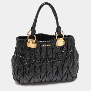 Miu Miu Black Matelassé Patent Leather Tote