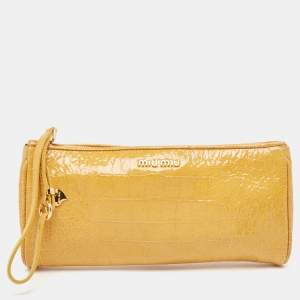 Miu Miu Yellow Croc Embossed Patent Leather Wristlet Pouch