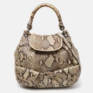 Miu Miu Beige Crystal Embellished Python Hobo