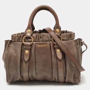Miu Miu Grey Leather Gathered Tote
