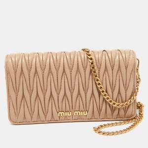 Miu Miu Pink Matelasse Leather Flap Chain Clutch
