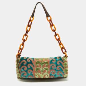 Miu Miu Multicolor Fabric and Velvet Trimmed Chain Link Bag