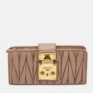 Miu Miu Beige Matelassé Leather Key Lock Continental Wallet