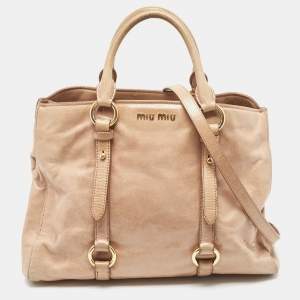Miu Miu Beige Vitello Shine Leather Tote