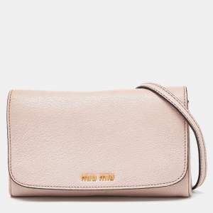 Miu Miu Pink Madras Leather Flap Crossbody Bag