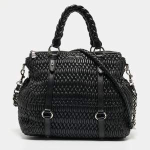 Miu Miu Black Matelasse Leather Shopper Tote