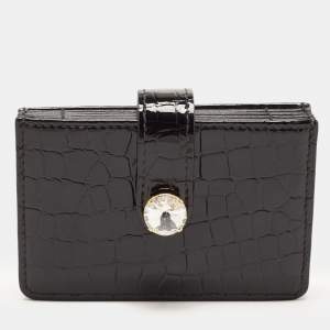 Miu Miu Black Croc Embossed Patent Leather Crystal Embellished Flap Card Case