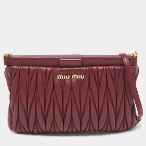 Miu Miu Burgundy Matelassé Leather Frame Chain Clutch