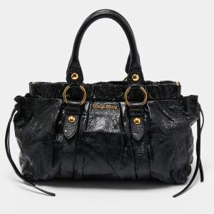 Miu Miu Black Patent Leather Gaufre Tote