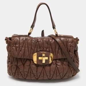 Miu Miu Brown Matelasse Leather Zip Satchel