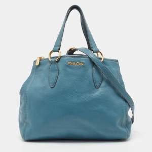 Miu Miu Blue Pebbled Leather Double Zip Convertible Tote