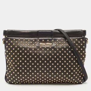 Miu Miu Black Leather Studded Frame Crossbody Bag