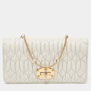 Miu Miu Off White Matelasse Leather Wallet on Chain