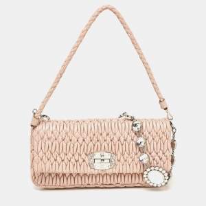 Miu Miu Old Rose Matelassé Nappa Leather Crystal Clutch Bag