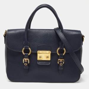 Miu Miu Blue Madras Leather Flap Satchel