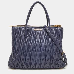 Miu Miu Navy Blue Matalasse Leather Tote