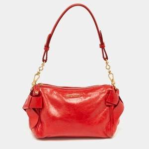 Miu Miu Red Vitello Lux Leather Bow Pochette Bag