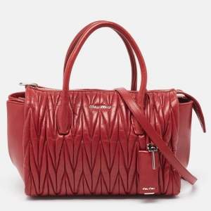 Miu Miu Red Matelasse Leather Top Zip Tote