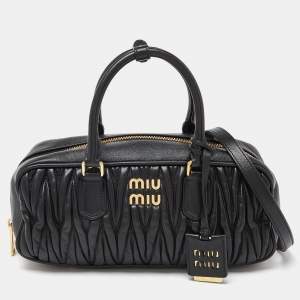 Miu Miu Black Matelassé Leather Top Zip Satchel