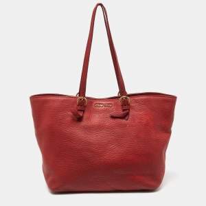 Miu Miu Red Leather Shopper Tote 