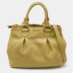 Miu Miu Green Vitello Daino Leather Tote