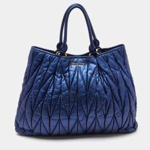 Miu Miu Metallic Blue Matelassé Leather Tote