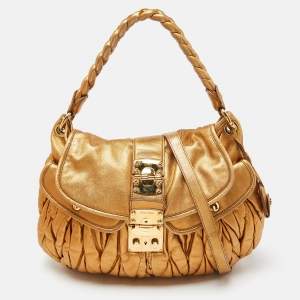 Miu Miu Gold Matelassé Leather Coffer Hobo