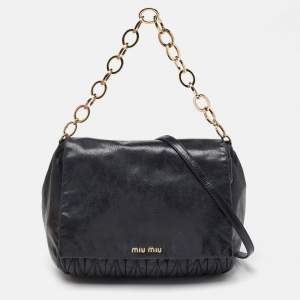 Miu Miu Black Matelassé Leather Flap Chain Shoulder Bag