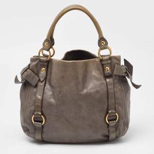 Miu Miu Grey Leather Bow Hobo
