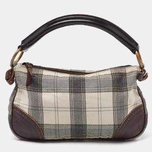 Miu Miu Grey/Brown Canvas and Leather Hobo