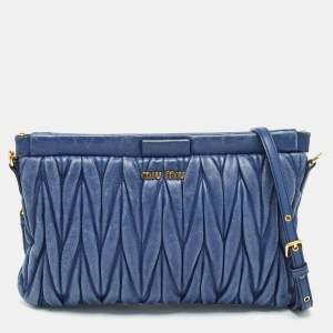 Miu Miu Blue Matelassé Leather Frame Clutch Bag