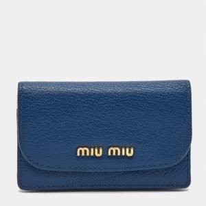 Miu Miu Blue Leather Mini Flap Card Case