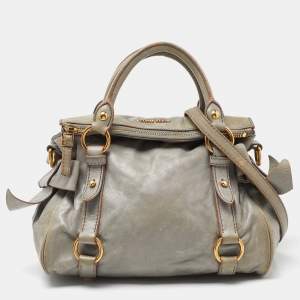 Miu Miu Grey Vitello Lux Leather Small Bow Satchel