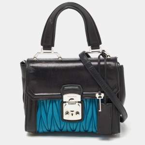 Miu Miu Black/Blue Matelasse Leather Top Handle Bag