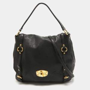 Miu Miu Black Leather Cervo Flap Hobo
