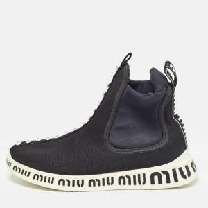 Miu Miu Black Knit Fabric High Top Sneakers Size 38