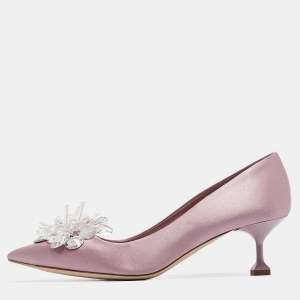 Miu Miu Purple Satin Crystal Embellished Pointed Toe Pumps Size 37