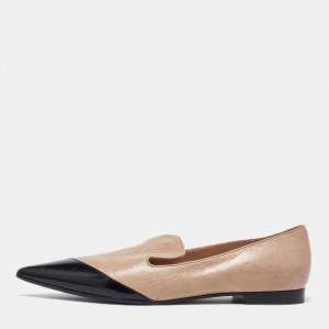 Miu Miu Beige/Black Leather Pointed Toe Ballet Flats Size 37.5