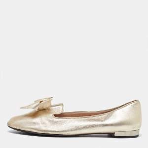 Miu Miu Gold Leather Bow Loafers Size 38.5