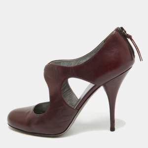 Miu Miu Plum Leather Cut Out Round Toe Pumps Size 37