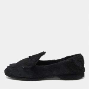 Miu Miu Black Faux Fur Smoking Slippers 37.5