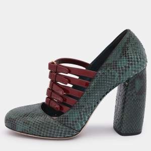 Miu Miu Green/Red Python and Patent Leather Mary Jane Pumps Size 39.5