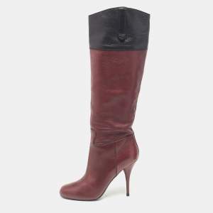 Miu Miu Burgundy/Black Leather Knee Length Boots Size 39.5