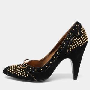 Miu Miu Black Studded Suede Bow Pumps Size 38