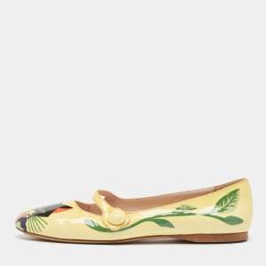 Miu Miu Yellow Patent Leather Cat Print Ballet Flats Size 37.5